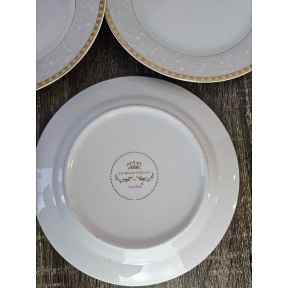 The Bavaria Collection by Casa Elite 7 1/2" Dessert Plates Gold Tone Trim(Set 7) - Picture 2 of 8